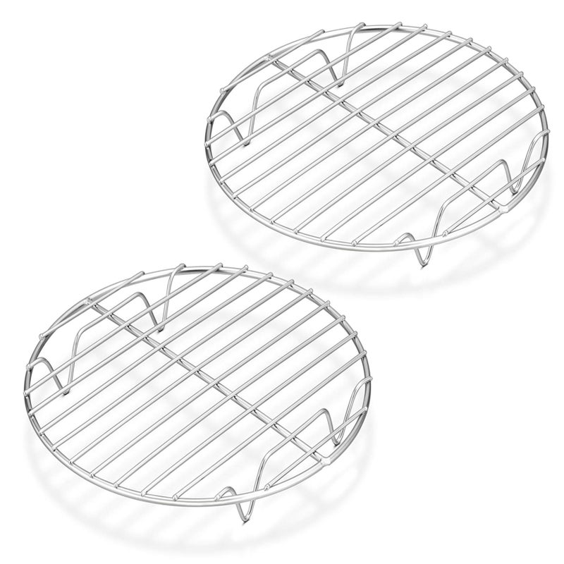 P&P CHEF 7Â½ Inch Cooking Rack Round, Stainless Steel Round Rack for Cooking Cooling Steaming Baking, Fit Air Fryer Pot Pressure Cooker, 2 Pack -Oven Safe, Silver - Image 1